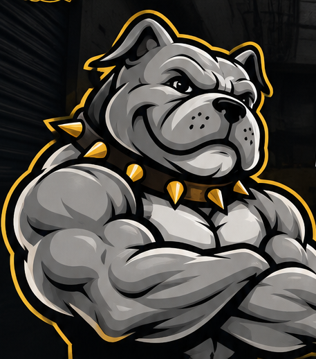 Strong cartoon gray American Bully mascot